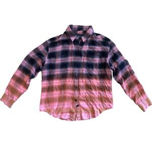 Rails Tierra Pink Orange Dip Dye Plaid Flannel Shirt Womens Medium